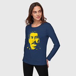 Лонгслив хлопковый женский Yellow Stalin, цвет: тёмно-синий — фото 2