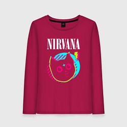 Лонгслив хлопковый женский Nirvana rock star cat, цвет: маджента
