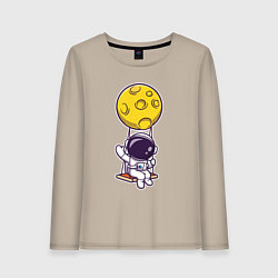 Лонгслив хлопковый женский Космонавт на качелях, цвет: миндальный