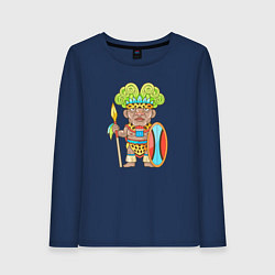 Лонгслив хлопковый женский Африканский храбрый воин, цвет: тёмно-синий