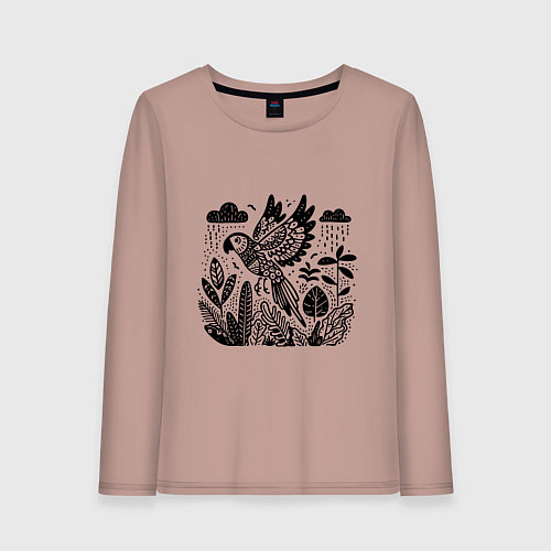Женский лонгслив Летящий попугай и растения / Пыльно-розовый – фото 1