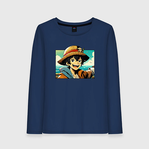 Женский лонгслив Ван Пис - нейросеть / Тёмно-синий – фото 1