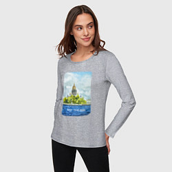 Лонгслив хлопковый женский Акварель Исаакиевский Собор с надписью Питер - это, цвет: меланж — фото 2