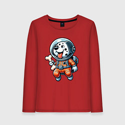 Лонгслив хлопковый женский Dalmatian cosmonaut puppy with a bone, цвет: красный