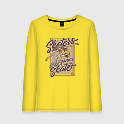 Лонгслив хлопковый женский Скелет катается на скейтборде, цвет: желтый