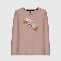 Лонгслив хлопковый женский Коала спит на ветке, цвет: пыльно-розовый