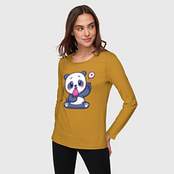 Лонгслив хлопковый женский Ice cream panda, цвет: горчичный — фото 2