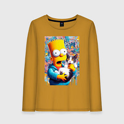 Лонгслив хлопковый женский Bart Simpson with a kitten - ai art, цвет: горчичный