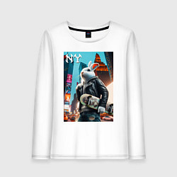 Лонгслив хлопковый женский Cool hare with a skateboard - ai art, цвет: белый