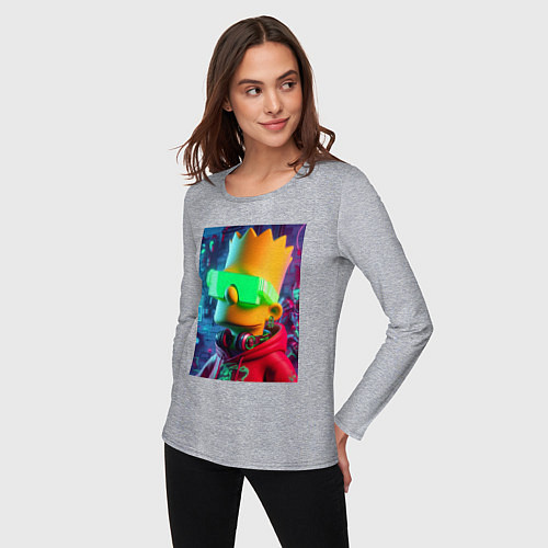 Женский лонгслив Чувак Барт Симпсон - нейросеть / Меланж – фото 3