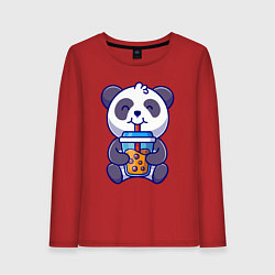 Лонгслив хлопковый женский Drinking panda, цвет: красный