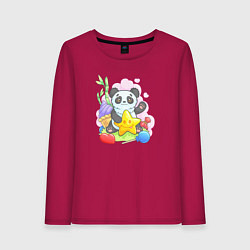 Лонгслив хлопковый женский Панда со звездой, цвет: маджента
