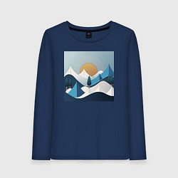 Лонгслив хлопковый женский Горный пейзаж - абстракция с горами, цвет: тёмно-синий