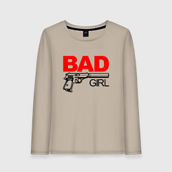 Лонгслив хлопковый женский Bad girl with gun, цвет: миндальный