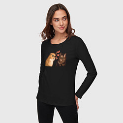 Лонгслив хлопковый женский Недовольный и грустный кот - Talking Cats, цвет: черный — фото 2