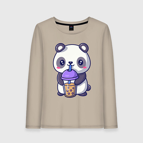 Женский лонгслив Panda drink / Миндальный – фото 1