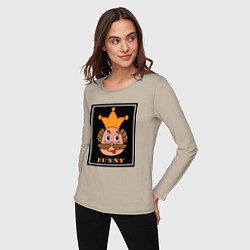 Лонгслив хлопковый женский Веселый король смайликов - Funny king emoji, цвет: миндальный — фото 2