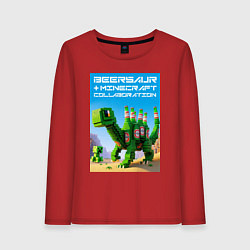 Лонгслив хлопковый женский Beersaur and Minecraft - collaboration ai art, цвет: красный