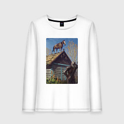 Лонгслив хлопковый женский Геральд и плотва на крыше - обложка карты из Гвинт, цвет: белый