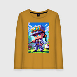 Лонгслив хлопковый женский Джотаро Куджо и Майнкрафт - коллаба нейросеть, цвет: горчичный