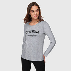 Лонгслив хлопковый женский Christina never alone - motto, цвет: меланж — фото 2