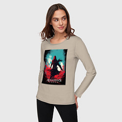 Лонгслив хлопковый женский Assassins creed red blue abstract, цвет: миндальный — фото 2