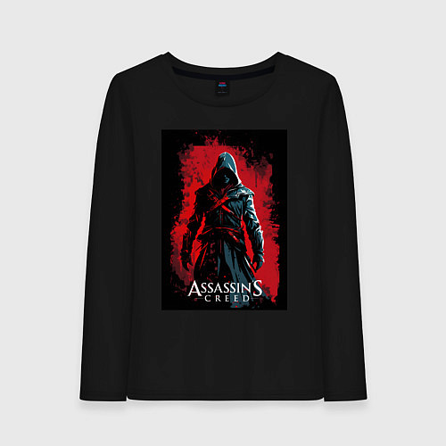Женский лонгслив Assassins creed на фоне красной стены / Черный – фото 1
