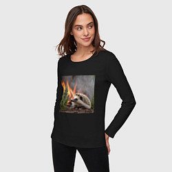 Лонгслив хлопковый женский Ёжик в огне, цвет: черный — фото 2