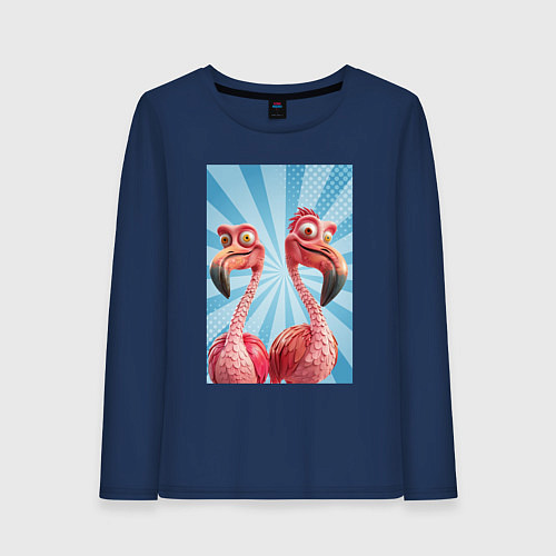 Женский лонгслив Два радостных фламинго / Тёмно-синий – фото 1