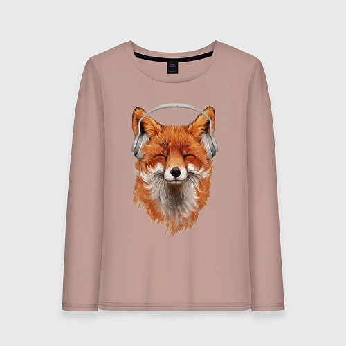 Женский лонгслив Лиса в наушниках слушает музыку / Пыльно-розовый – фото 1