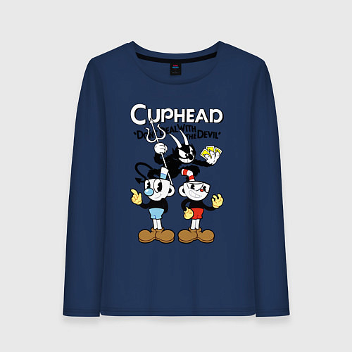 Женский лонгслив Cups and devil / Тёмно-синий – фото 1