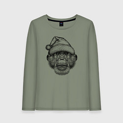 Лонгслив хлопковый женский Шимпанзе Дед Мороз, цвет: авокадо