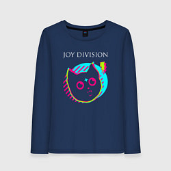 Лонгслив хлопковый женский Joy Division rock star cat, цвет: тёмно-синий