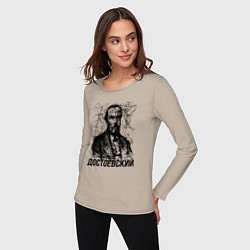 Лонгслив хлопковый женский Достоевский лайнарт портрет, цвет: миндальный — фото 2