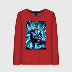 Лонгслив хлопковый женский Jotaro Kujo - neon glow ai art, цвет: красный