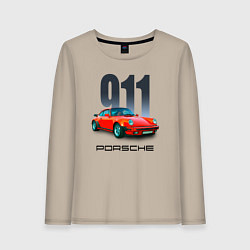 Лонгслив хлопковый женский Porsche 911 спортивный немецкий автомобиль, цвет: миндальный