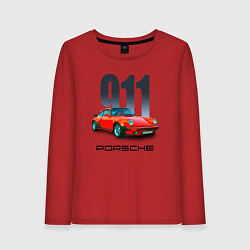 Лонгслив хлопковый женский Porsche 911 спортивный немецкий автомобиль, цвет: красный