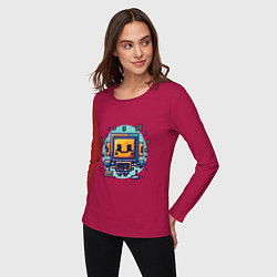 Лонгслив хлопковый женский Пиксель робот Макс, цвет: маджента — фото 2