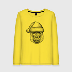 Лонгслив хлопковый женский Новогодняя горилла в шапке, цвет: желтый
