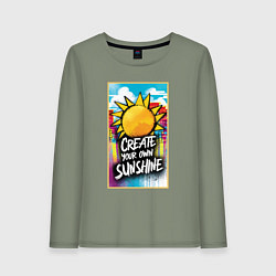 Лонгслив хлопковый женский Create your own sunshine, цвет: авокадо