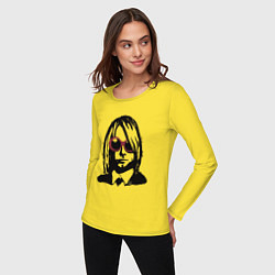 Лонгслив хлопковый женский Kurt Cobain Nirvana portrait, цвет: желтый — фото 2