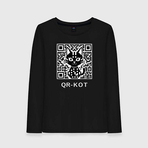 Женский лонгслив QR-кот / Черный – фото 1