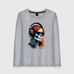 Лонгслив хлопковый женский Grunge redhead girl skull, цвет: меланж