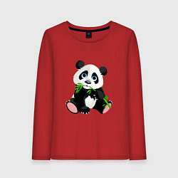 Лонгслив хлопковый женский Панда кушает тростник, цвет: красный