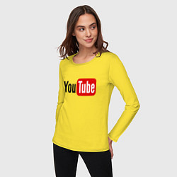 Лонгслив хлопковый женский You tube logo, цвет: желтый — фото 2