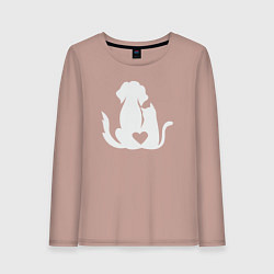 Лонгслив хлопковый женский Cats and dogs love, цвет: пыльно-розовый