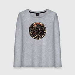 Лонгслив хлопковый женский Жуткая рыба монстр, цвет: меланж