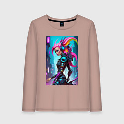 Лонгслив хлопковый женский Cyber witch - ai art fantasy, цвет: пыльно-розовый