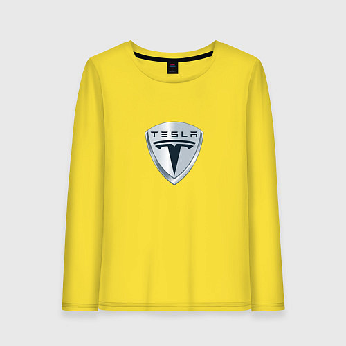 Женский лонгслив Tesla logo / Желтый – фото 1