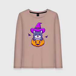 Лонгслив хлопковый женский Kitty halloween, цвет: пыльно-розовый